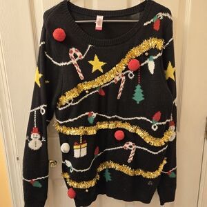 No Boundaries Black Festive Sweater with Gold Accents